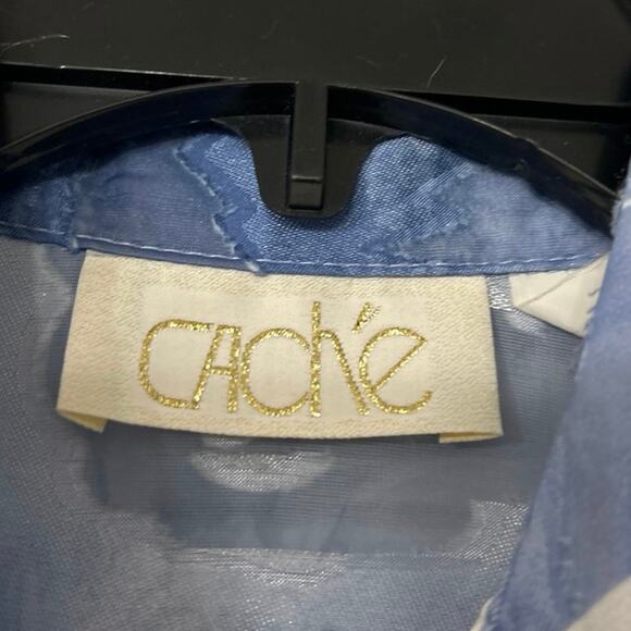 Caché Vintage Sheer Floral Button Down Blouse M Blue White Oversized Whimsical - Picture 9 of 11